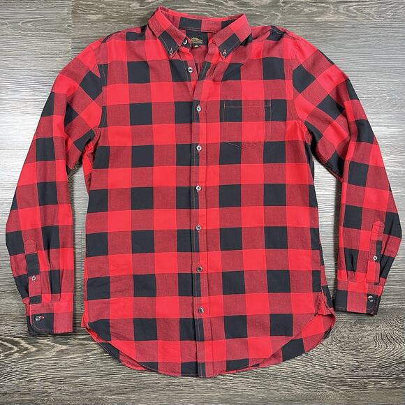 LL Bean Flannel Shirt Men M Red Black Plaid Button Down Long Sleeve Lumberjack - Picture 1 of 12